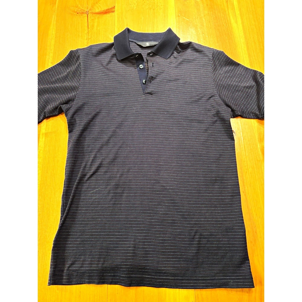Hart Schaffner Marx Men's Small Polo Shirt Navy Blue 100% Cotton Geometric